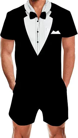 AIDEAONE Mens Casual 3D Printed Short Sleeve Rompers Jumpsuit