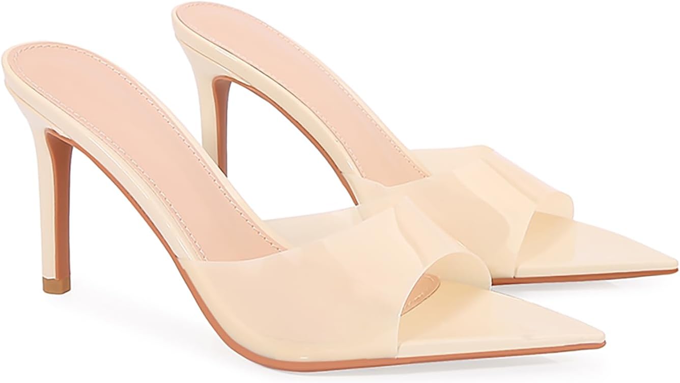 Women'S Clear Pointed Open Toe Stiletto Heel Slide Sandals