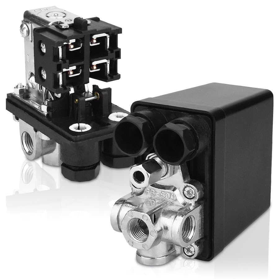 4-Way Air Compressor Pressure Switch - 90-120 PSI Replacement Part for Air Compressor - 110V-240V Compatible