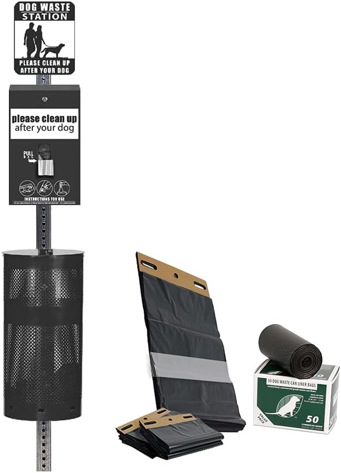 Rust Proof Aluminum Dog Waste Station with Free Waste Bags Included