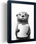 Funny Bathroom Wall Decor Framed Black and White Raccoon Art - 12x16