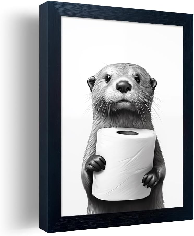 Funny Bathroom Wall Decor with Raccoon Canvas Print Art