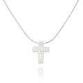 White Opal Cross Sterling Silver Choker Necklace - Minimal Designer