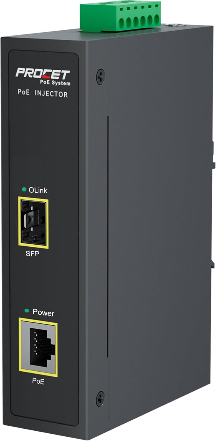 PROCET 30W SFP Fiber PoE Injector for IP Cameras and More