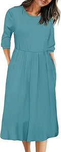 MEROKEETY Women's Striped High Waist Midi Dress with Pockets