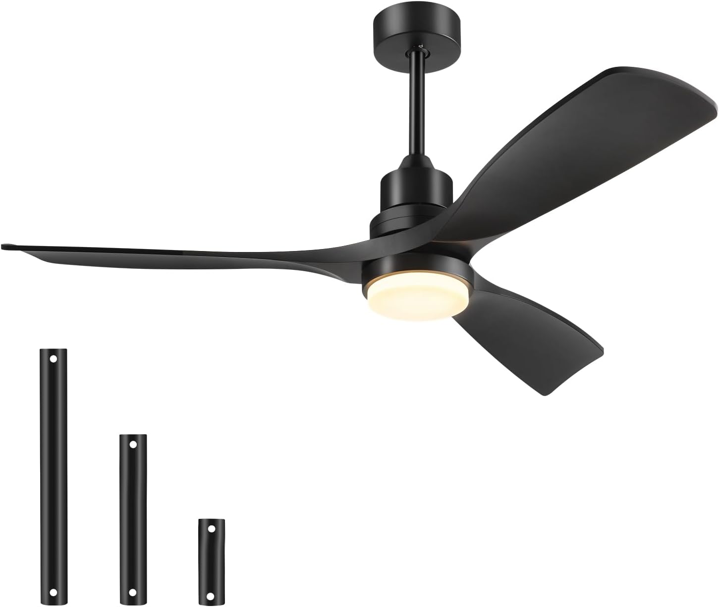 52 Inch Black Ceiling Fan with Lights Remote Control for Home