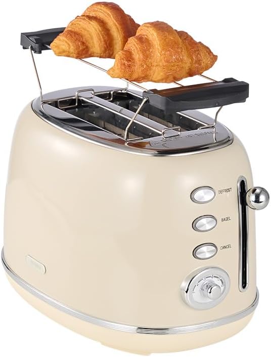Retro 2 Slice Toaster with Lid and 6 Browning Levels for Perfect Toast