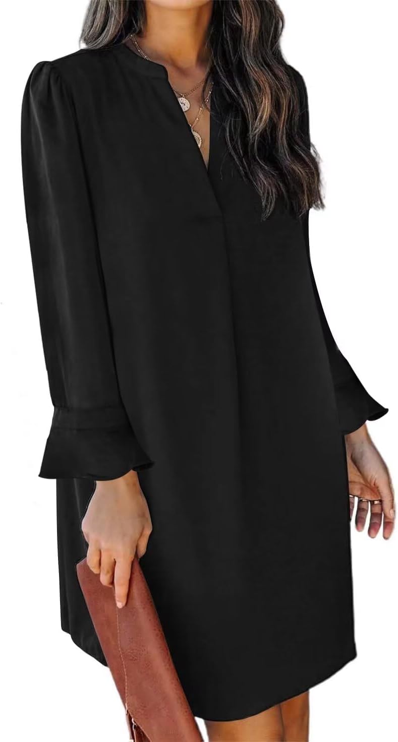 QACOHU Fall Dresses for Women: Casual V Neck Long Sleeves