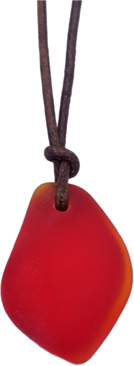 Handmade Leather Cord Puff Sea Glass Necklace for Unique Style