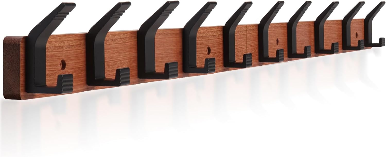 10 Double Hook Wood Coat Rack ~ Entryway Organizer