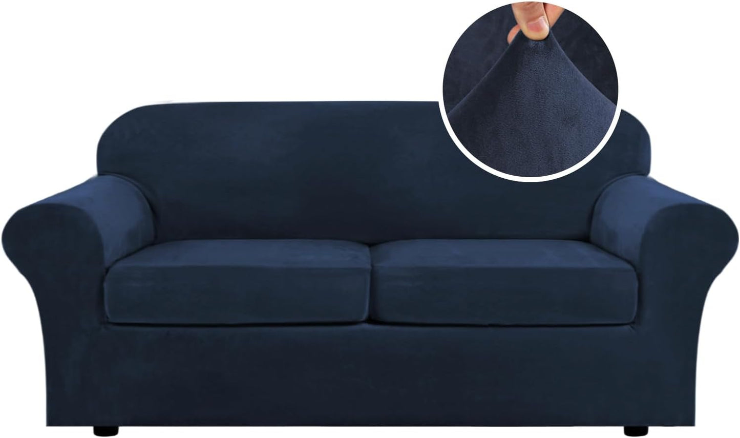 H.VERSAILTEX Real Velvet Plush 3 Piece Stretch Sofa Covers