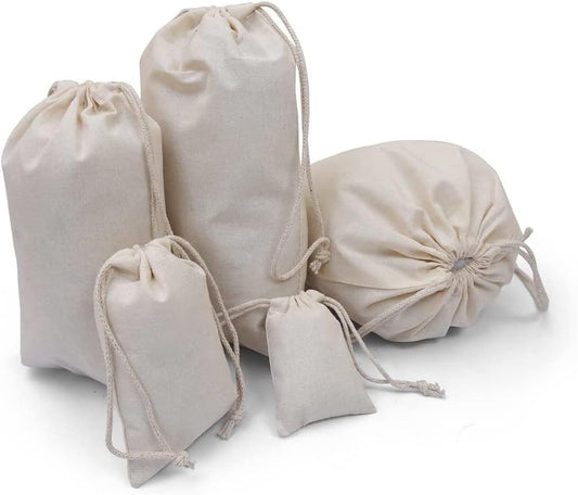 100Pcs 5 x 7 Inches Premium Cotton Muslin Drawstring Bags