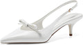 Coutgo Womens Bow Slingback Heels Low Kitten Heel Pumps - Elegant