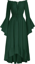 Renaissance Faire Dress for Women - Off Shoulder Bell Sleeve High-Low