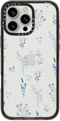 Impact Case for iPhone 16 Pro Max Small Blue Flowers - Clear Black
