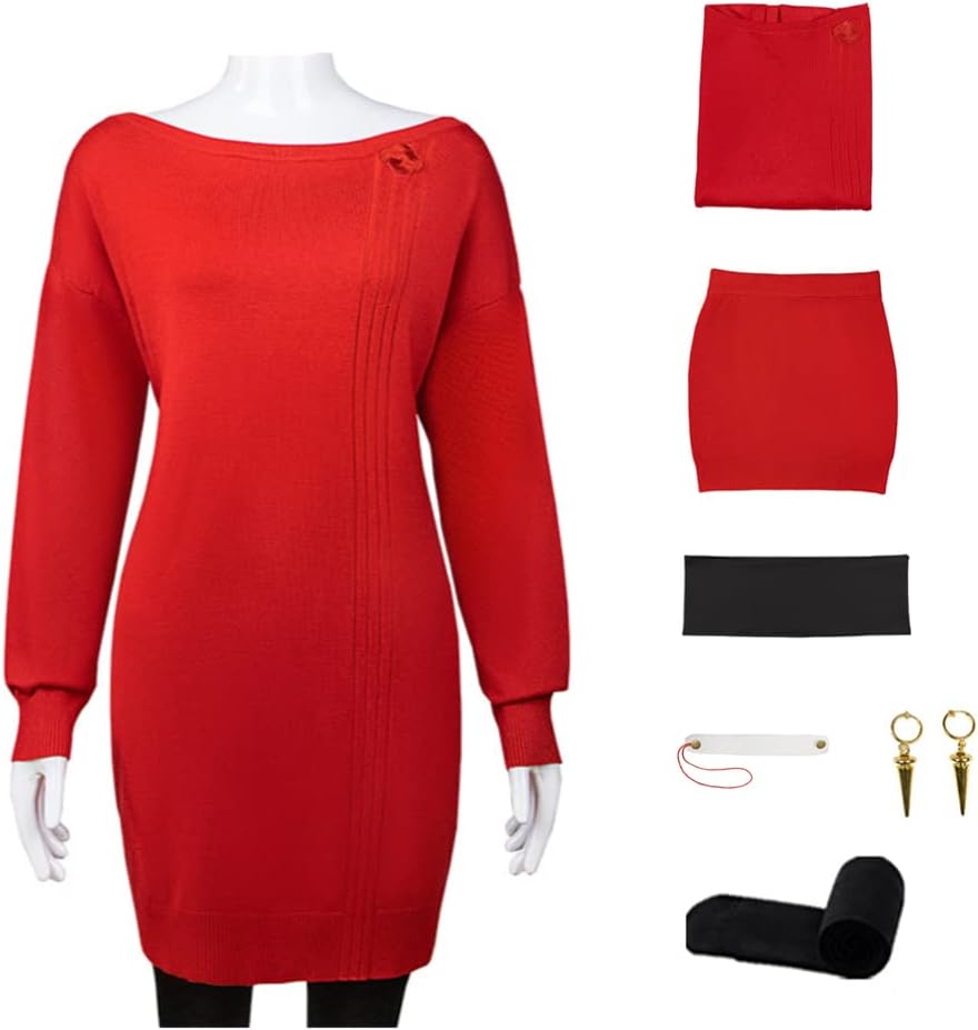 COLSA Women Cosplay Costume Anime Red Sweater Uniform Set