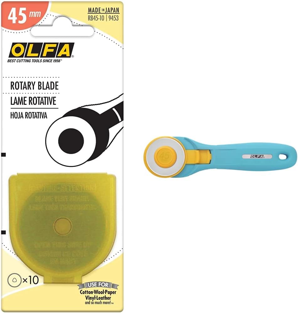 OLFA 45 mm Rotary Cutter and Replacement Blades for Precision Cutting