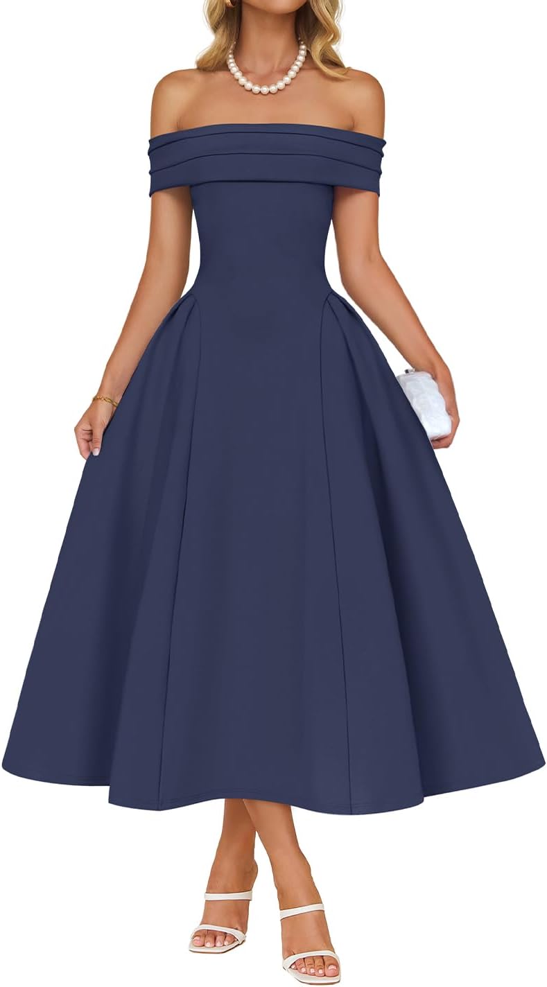 Elegant Off Shoulder Midi Dress for Women's Evening Parties