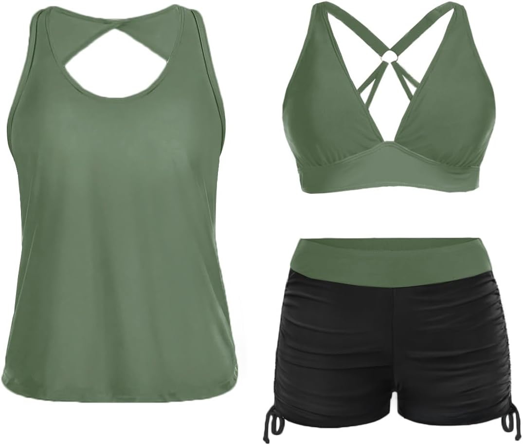 Yonique 3 Piece Tankini Swimsuits for Women with Boy Shorts
