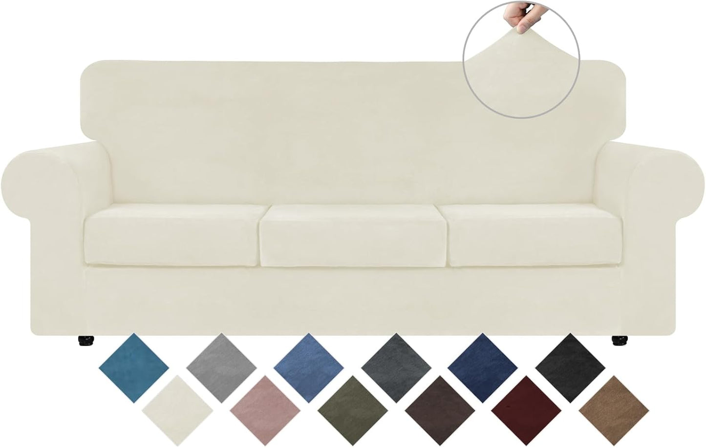Velvet High Stretch Couch Covers for 3 Cushion Sofa Protection