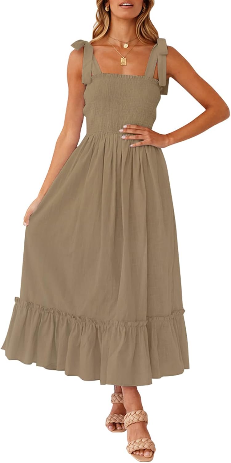 ZESICA Women's Boho Spaghetti Strap Maxi Dress for Summer Fun