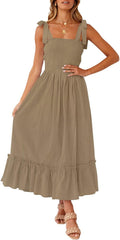 ZESICA Women's 2025 Boho Spaghetti Strap Ruffle Maxi Dress - Summer If