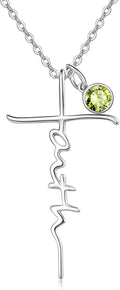 Sterling Silver Faith Cross Necklace for Women with Birthstone Charm