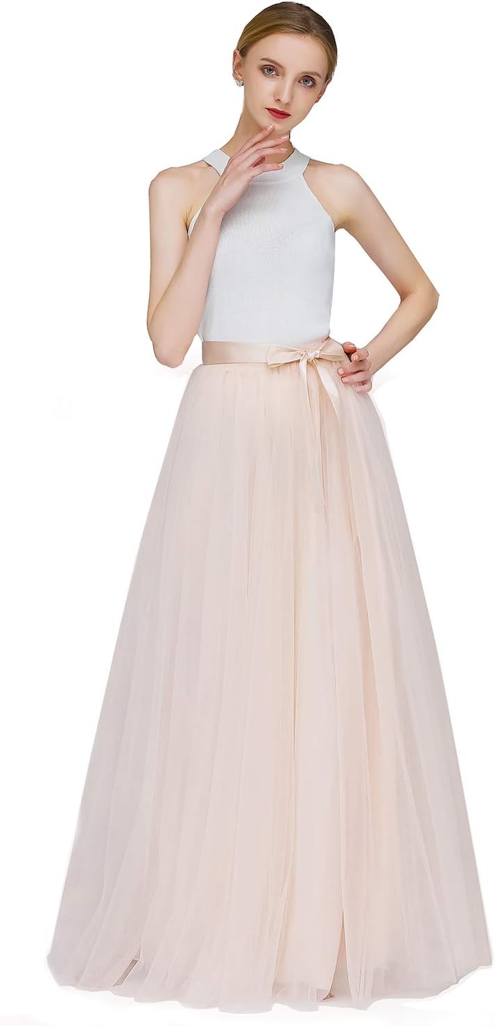 A Line Long Full Bridesmaid Tulle Skirt for Weddings & Parties