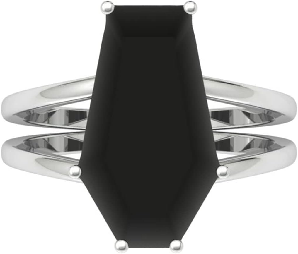 Coffin Ring 925 Sterling Silver Black Gemstone Gothic Jewelry