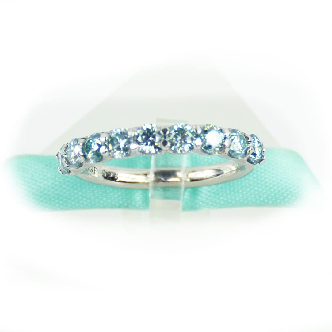 3MM Greenish Blue Moissanite Diamond Wedding Band in Silver