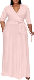 Runwind Plus Size V-Neck Maxi Dress for Women - Flowy Belted Fit