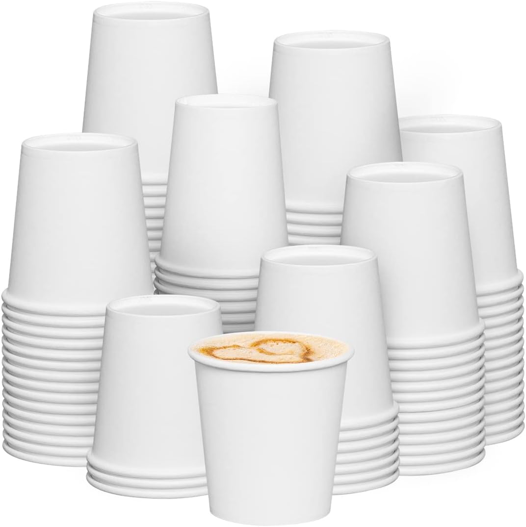300 White Paper Hot Coffee Cups - 6 oz Size - Sturdy 230gsm - Comfy Package!