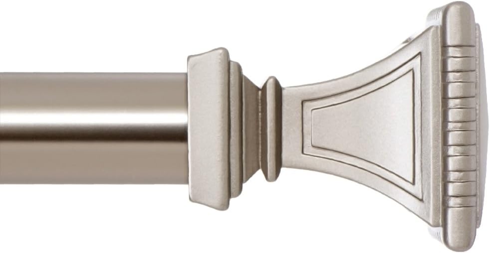 Ivilon Square Finials Curtain Rod - Elegant Design, 28-48 in, Satin Nickel