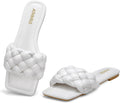 Braided Womens Sandals Square Open Toe Slide - Comfortable Summer Flat