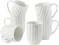 Hasense Ceramic Coffee Mugs Set of 6, 16 Oz Ribbed Latte Cups