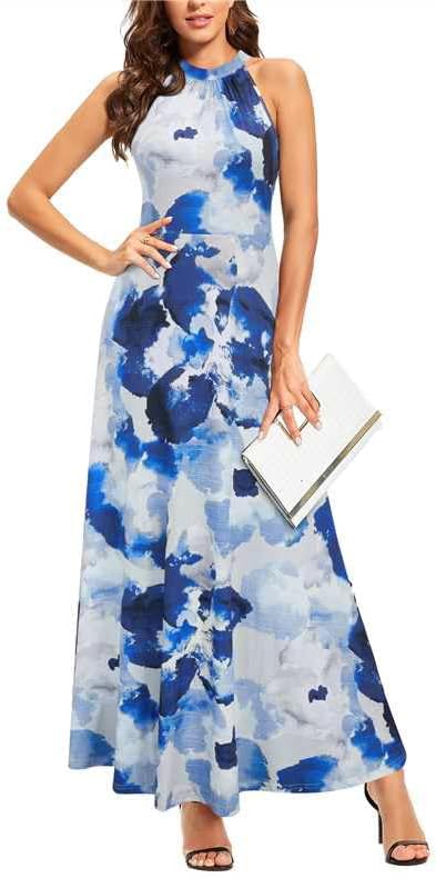 Stylish Floral Halter Neck Maxi Dress for Summer Events
