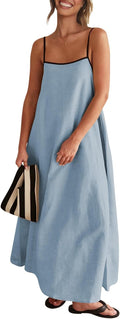 Linen Strap Maxi Dress - Flowy Backless Summer Sundress