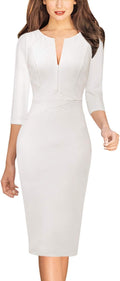 VFSHOW Womens Slim Zipper Up Bodycon Pencil Sheath Dress - Office XS