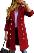 Womens Wool Double Breasted Midi Peacoat Trench Coat - Warm Midi