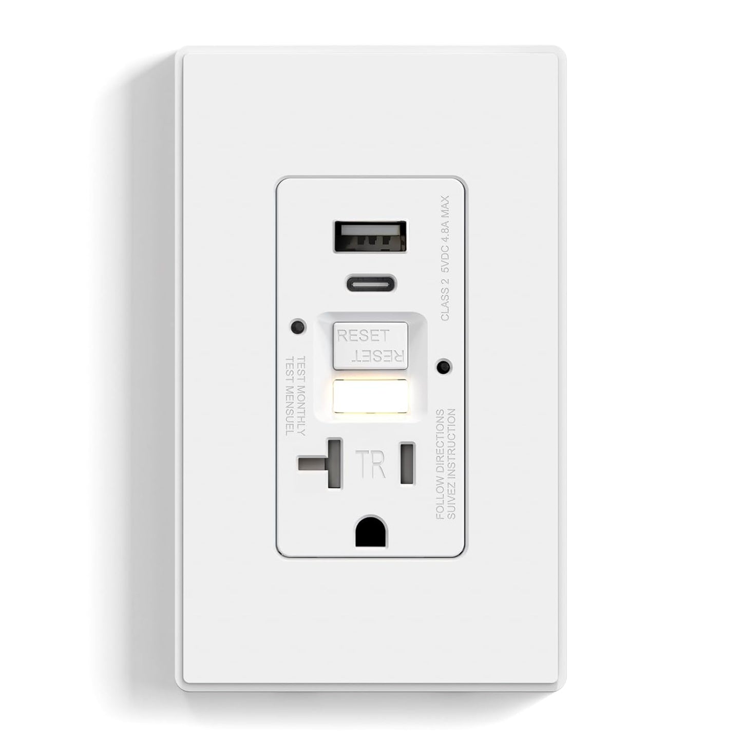 ELEGRP GFCI Outlet with USB Ports and Nightlight for Safety