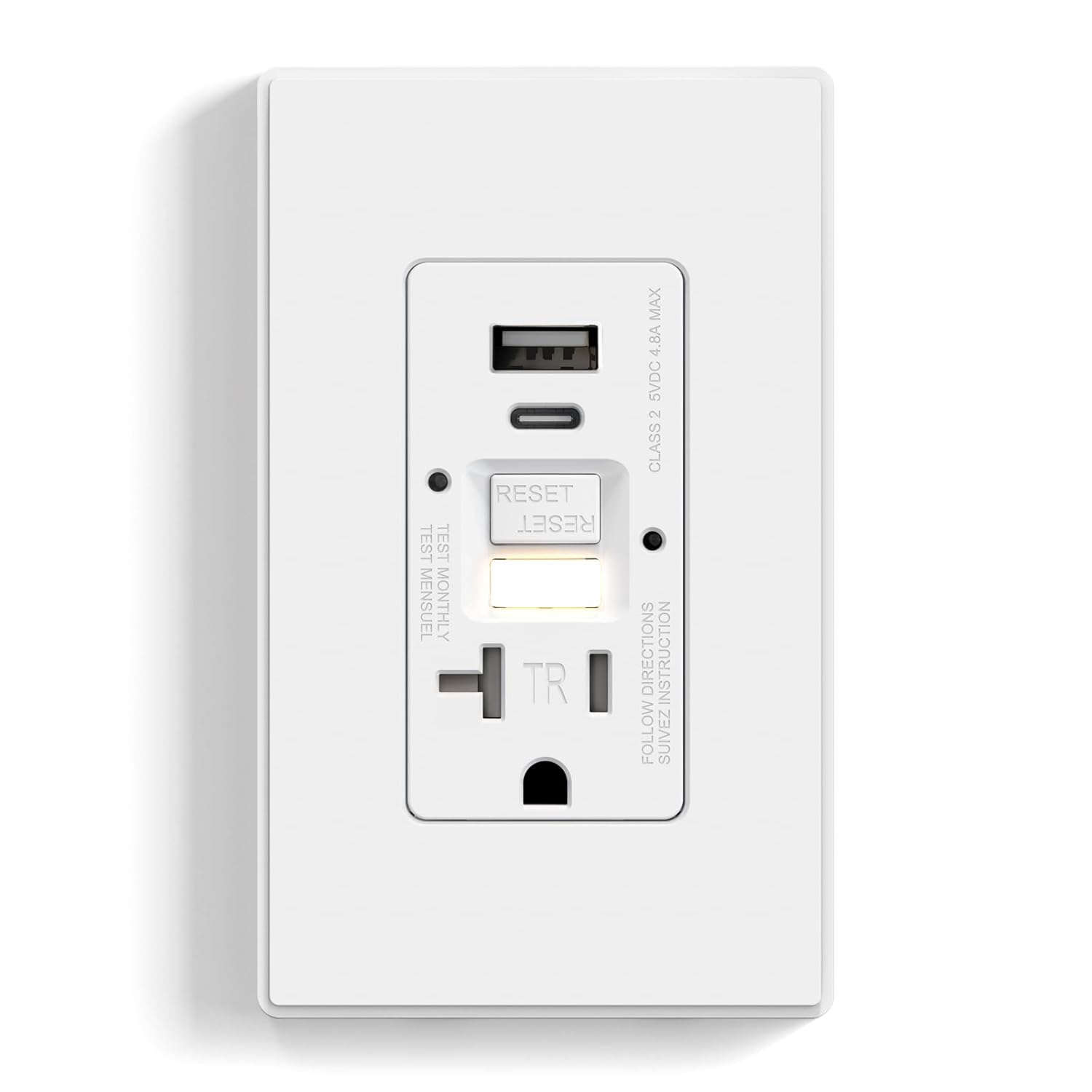 ELEGRP GFCI Outlet with USB Ports and Nightlight for Safety