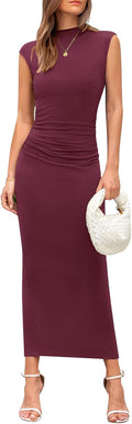 PRETTYGARDEN Women's Summer Maxi Dress Ruched Bodycon Sleeveless