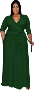Runwind Plus Size VNeck Maxi Dress for Women - Flowy Belted Comfort
