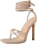 Women's Lace Up Heeled Sandals Square Flip Flop Heels - Strappy Chic