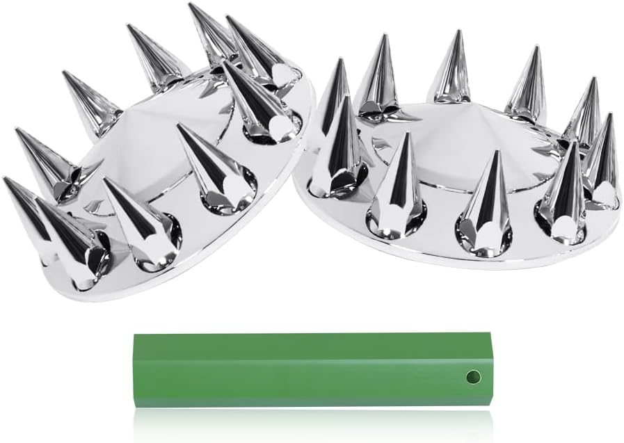 Chrome ABS Plastic Front Hub Caps for Semi Trucks - Spiked Style