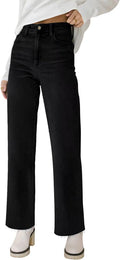 Straight Leg Jeans High Waisted Raw Hem - Comfortable Cropped Fit