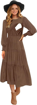 Womens Flutter Long Sleeve Smocked Tiered Nursing Dress (Style FLJP)