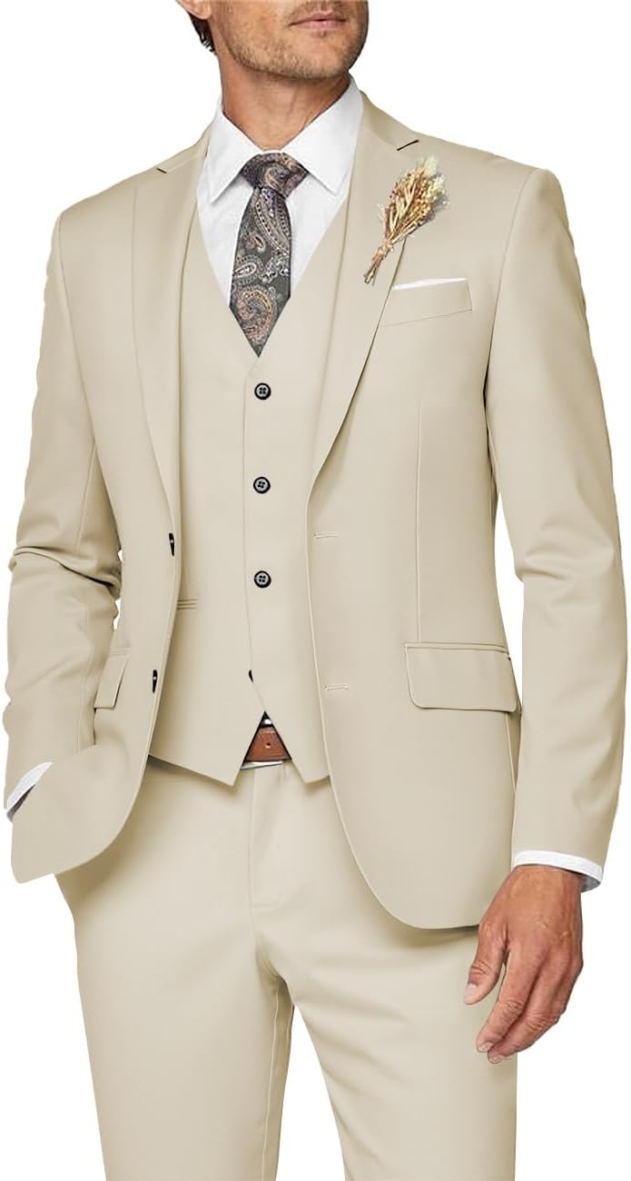 Wangyue Mens Suit 3 Piece Slim Fit for Weddings and Business