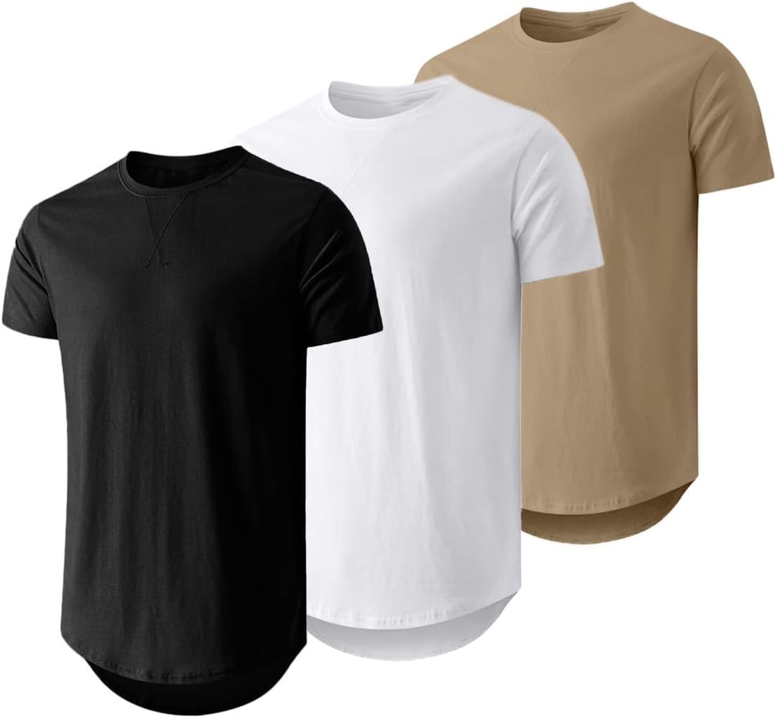 JMIERR Mens 3 Pack Cotton Hipster Longline Crewneck T-Shirt