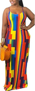 Womens Plus Size Striped Maxi Dress with Pockets - Summer Wear